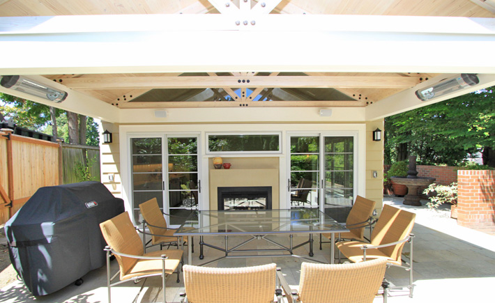 Laurelhurst Sunroom with fireplace and two radient heaters